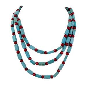 Vintage Multi Strand Sterling Turquoise Howlite and Glass Bead Necklace, 20" L